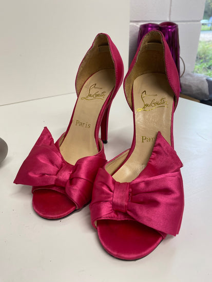 Classic Christian Louboutin High-heeled shoes UK3 Pink satin peep toe Bow BT001
