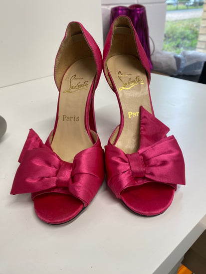 Classic Christian Louboutin High-heeled shoes UK3 Pink satin peep toe Bow BT001