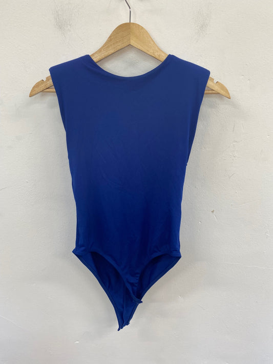 Classic Zara Shoulder Pad Bodysuit UK S Blue JB006