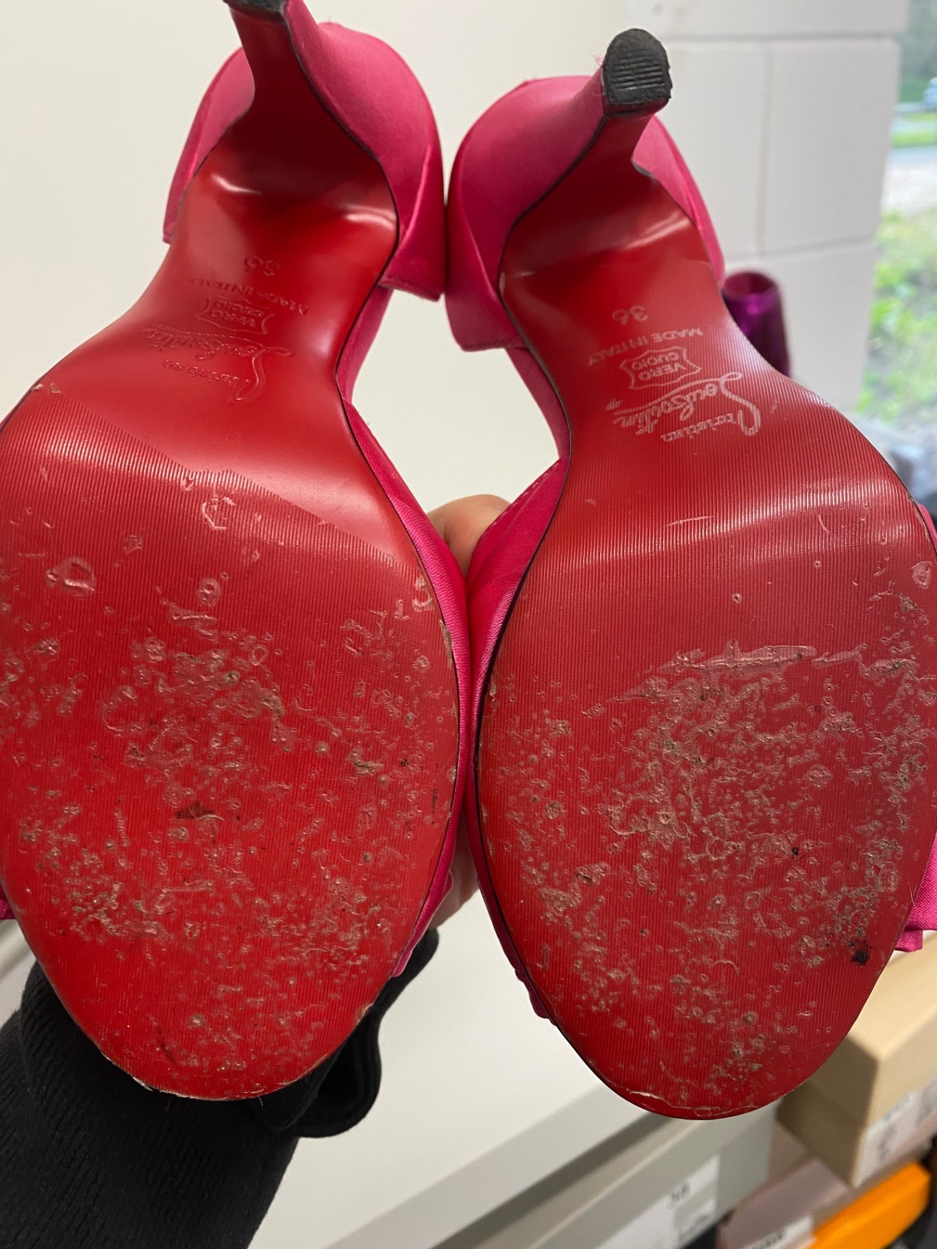 Classic Christian Louboutin High-heeled shoes UK3 Pink satin peep toe Bow BT001