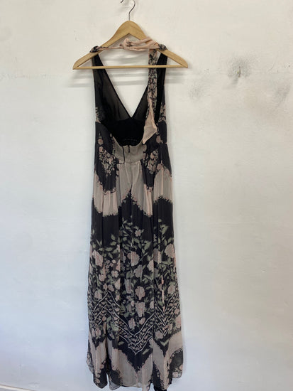 Classic Mango Maxi Dress UK S Pink floral black JB006