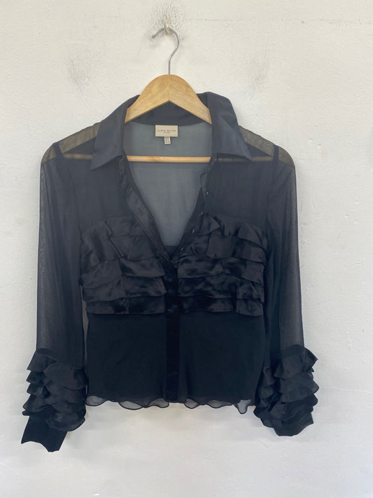 Classic Karen Millen Tiered Sheer Blouse UK8 Black JB006