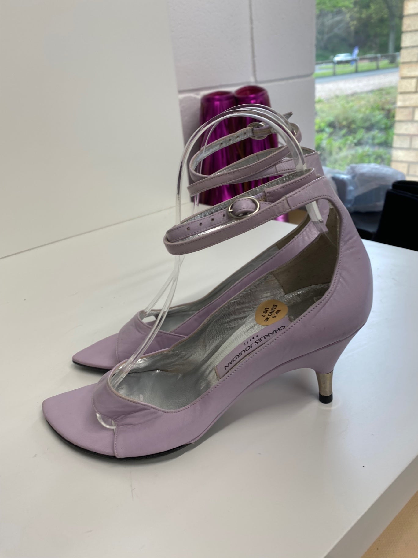 Classic Vintage Charles Jourdan High-heeled shoes Uk5 Lavender ankle strap BT001