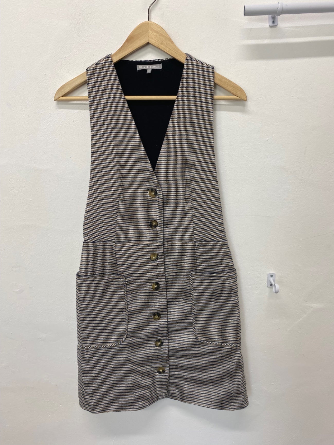 Classic Oliver Bonas Pinafore Dress UK6 Beige Tweed preppy JB006