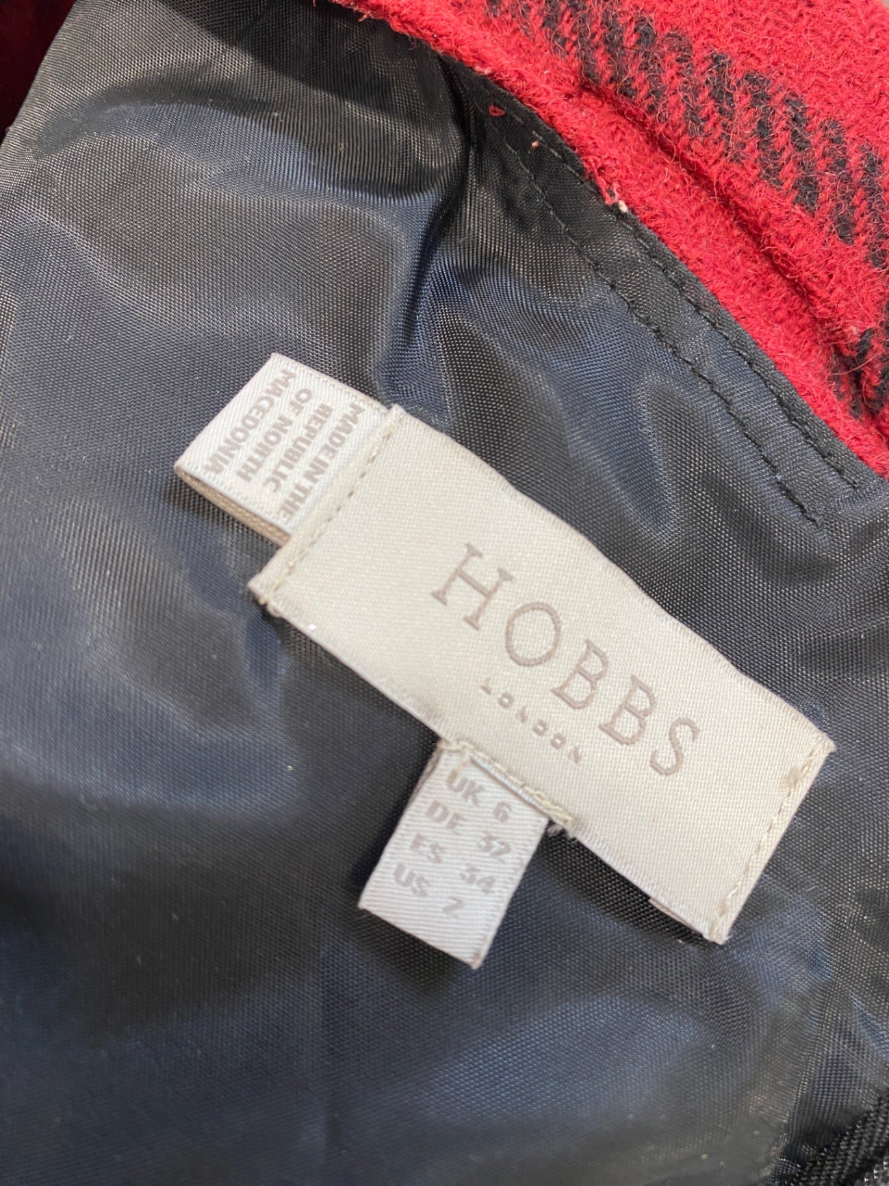 Classic HOBBS Midi Dress Uk 6 Red black checked JB006