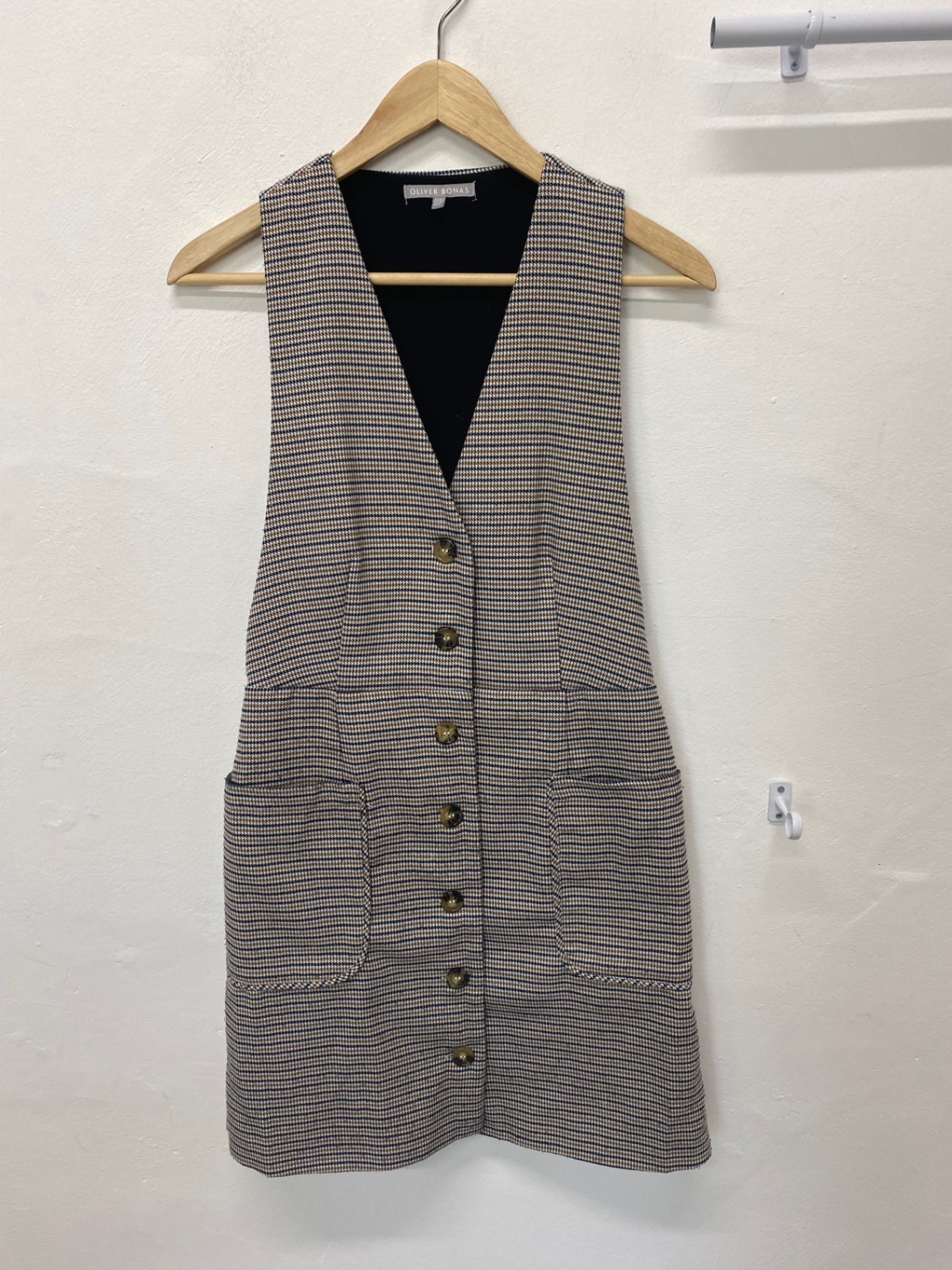 Classic Oliver Bonas Pinafore Dress UK6 Beige Tweed preppy JB006