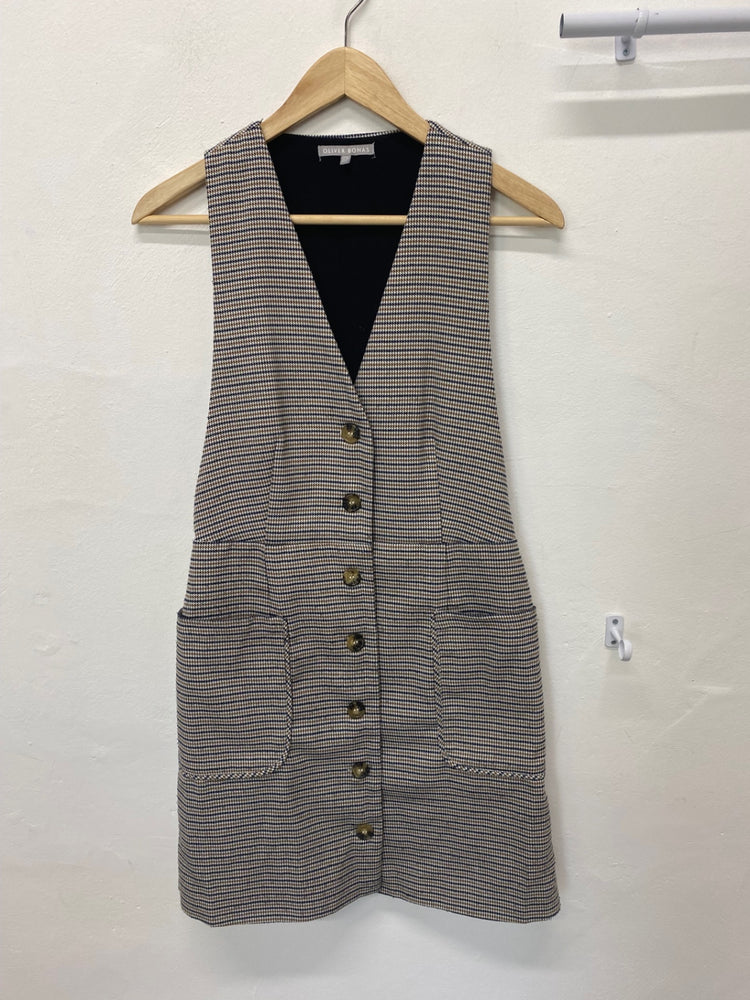 Classic Oliver Bonas Pinafore Dress UK6 Beige Tweed preppy JB006