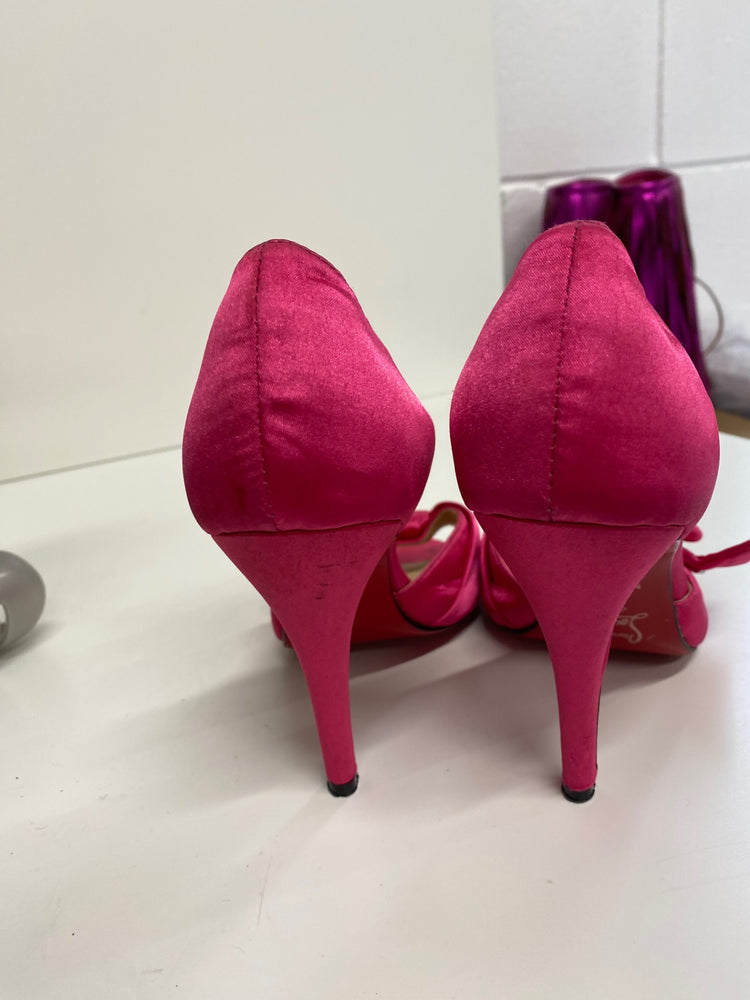 Classic Christian Louboutin High-heeled shoes UK3 Pink satin peep toe Bow BT001