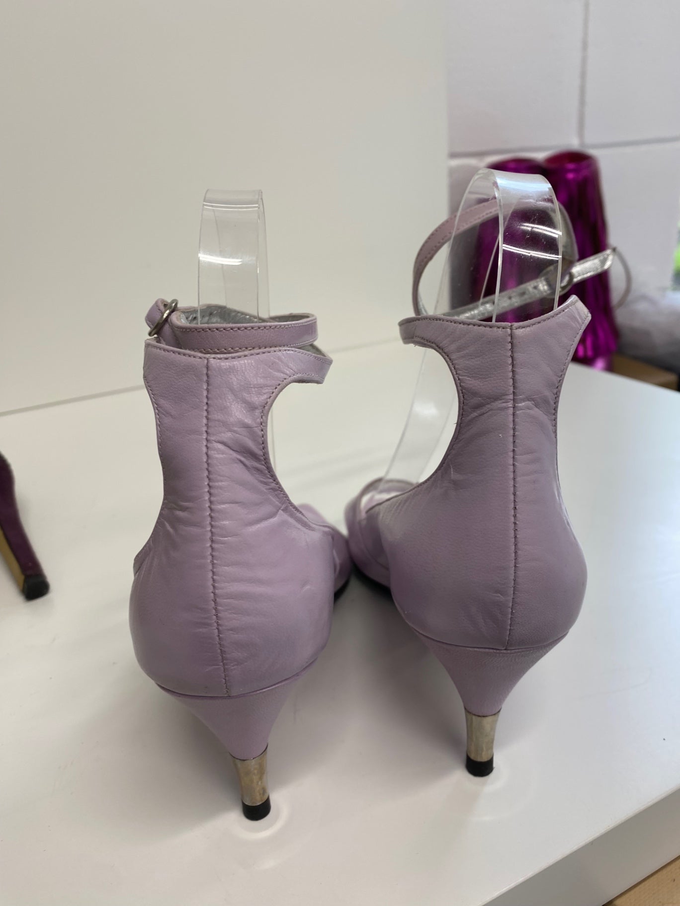 Classic Vintage Charles Jourdan High-heeled shoes Uk5 Lavender ankle strap BT001