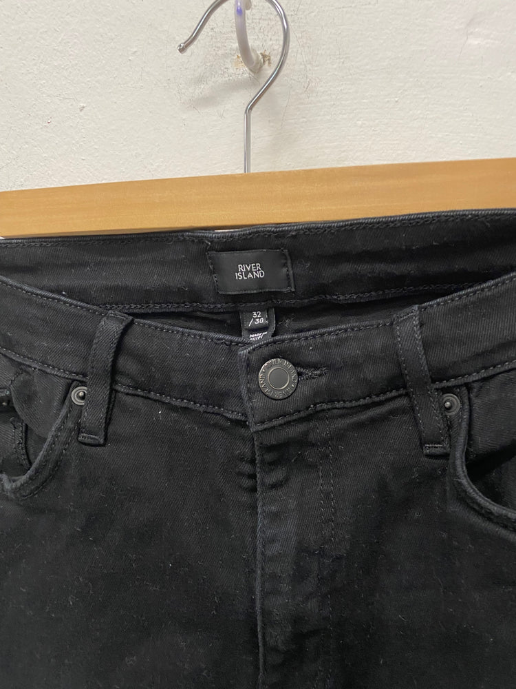Fabulous River island Jeans W32” short tapered slim Black casual SL001 