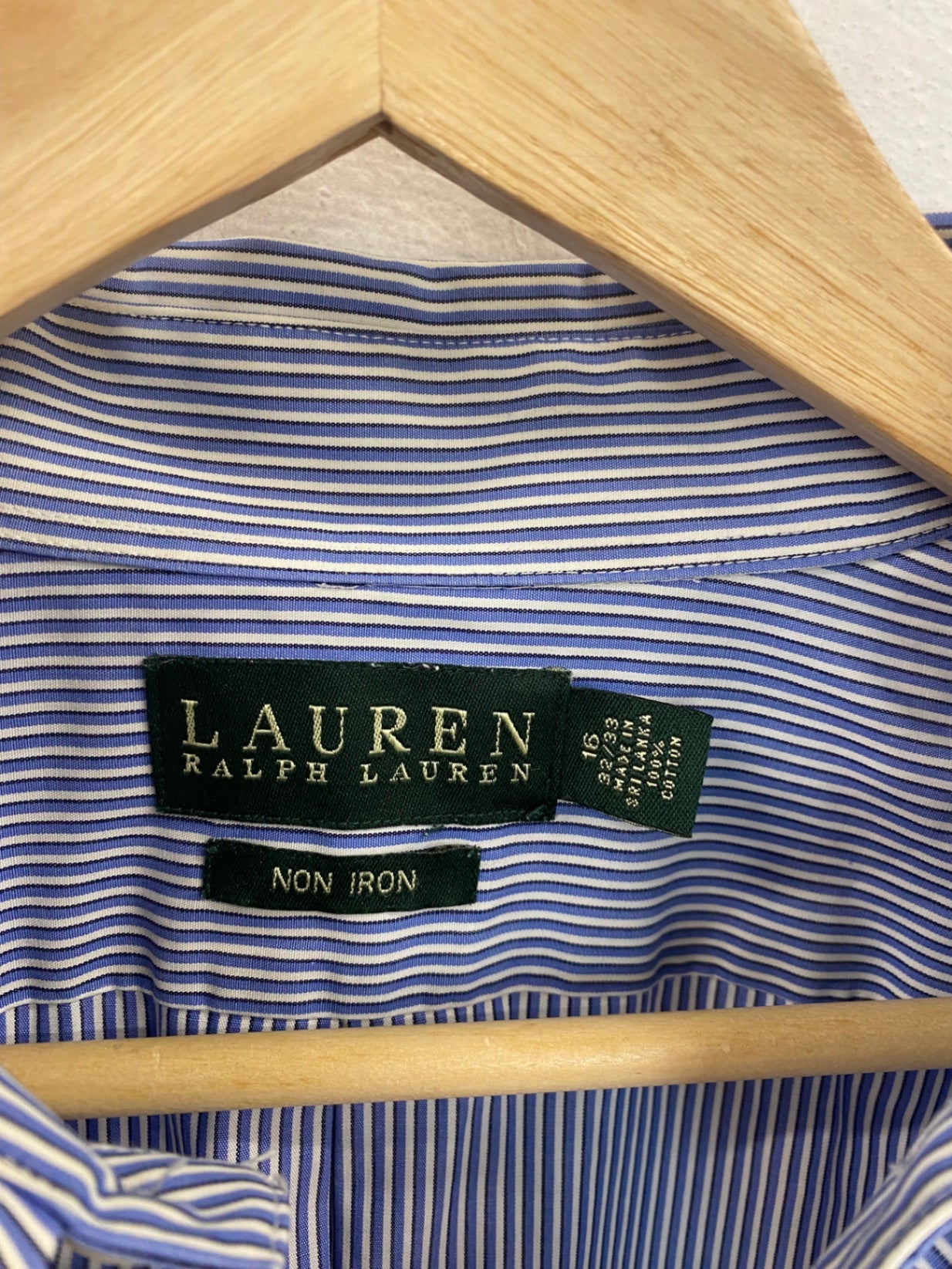 Classic Lauren Ralph Lauren Shirt UK L Blue & White Stripe JP001