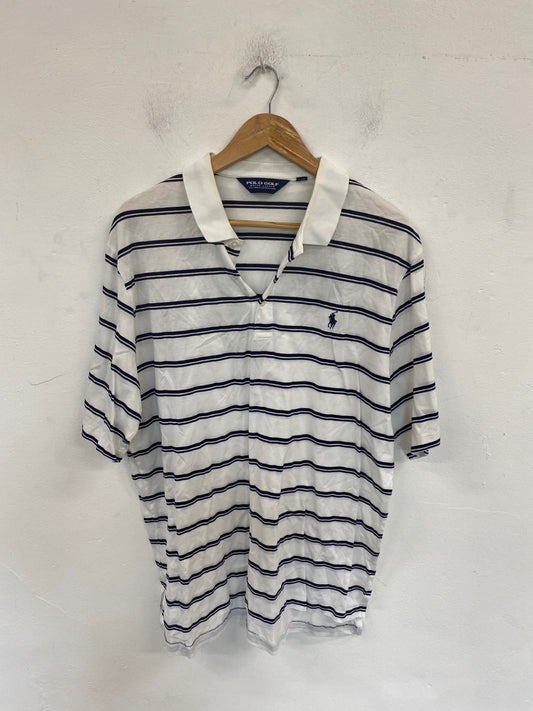 Classic Polo Golf Ralph Lauren Polo Shirt UK L White & Navy Stripes JP001
