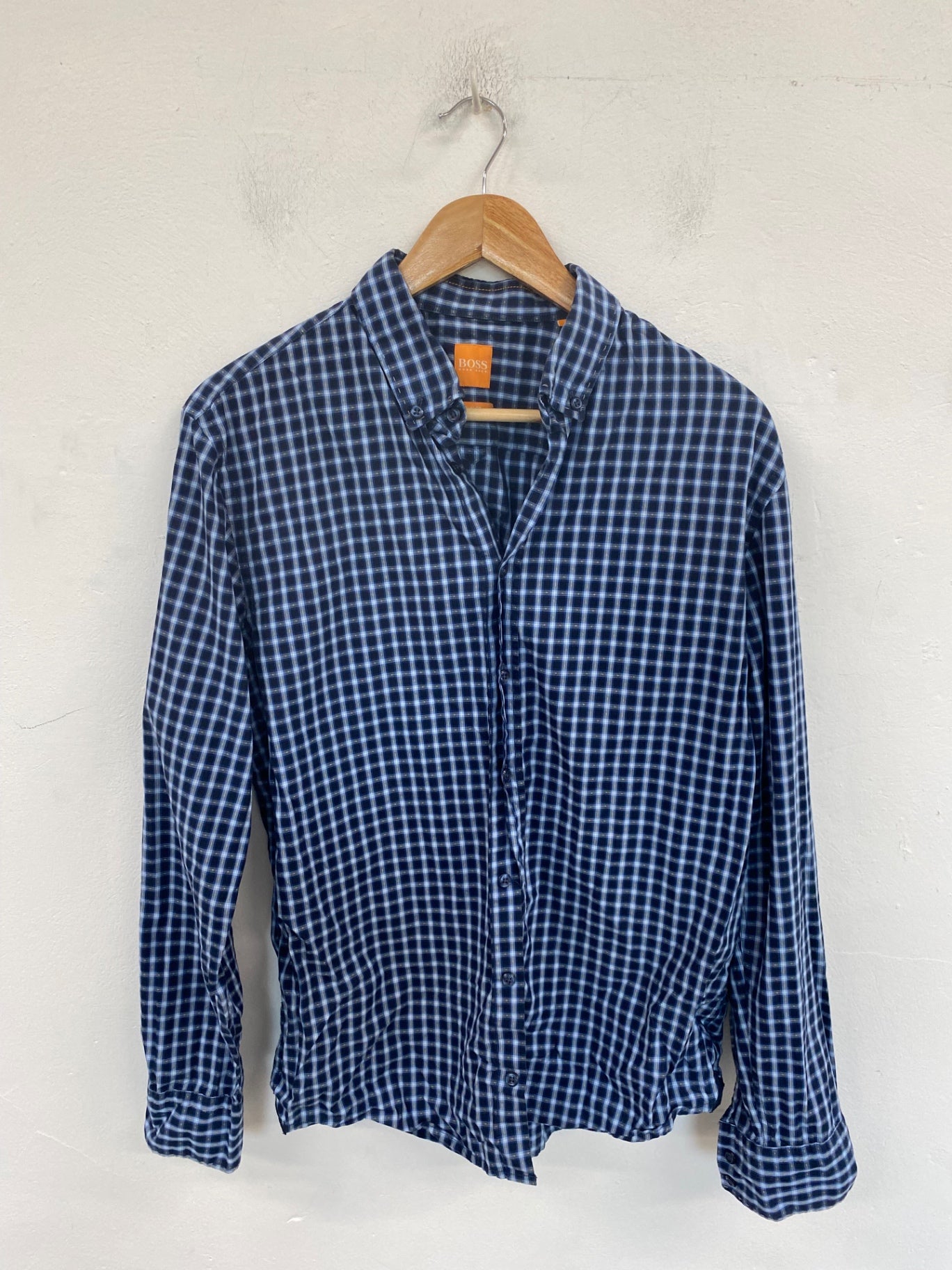 Classic Hugo Boss Shirt UK L Blue & Navy Check DW002