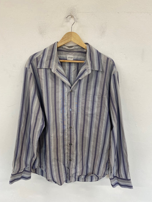 Classic Armani Collezioni Shirt UK XXL Blue & Grey Stripe DW001