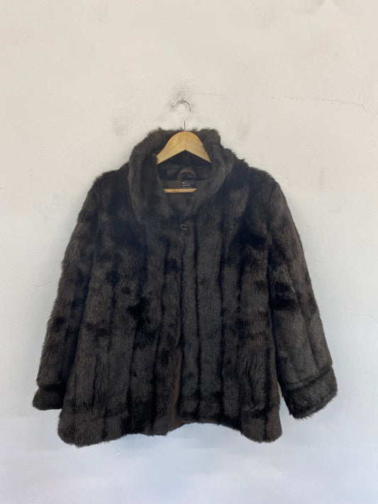 Vintage Made In England Faux Fur Coat UK12 Dark Brown BT001