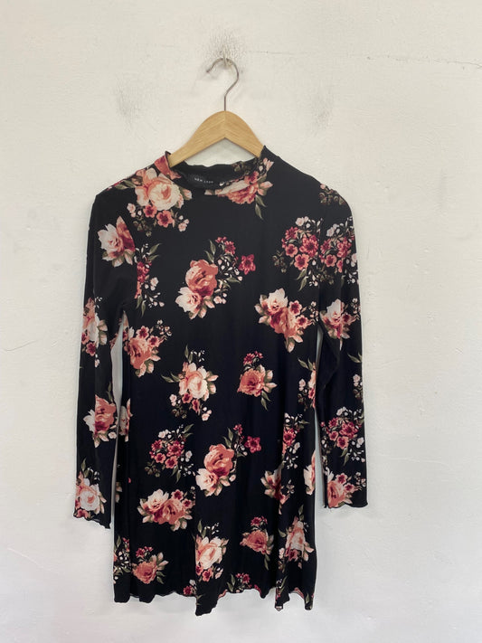 Fabulous New Look Mini Dress UK8 Black & Pink Floral BT001
