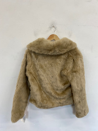 Fabulous Purple Rain QED London Faux Fur Coat UK L Beige BT001