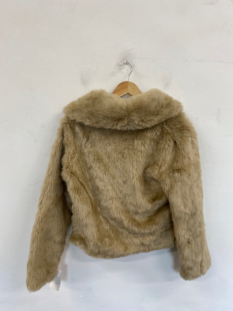 Fabulous Purple Rain QED London Faux Fur Coat UK L Beige BT001