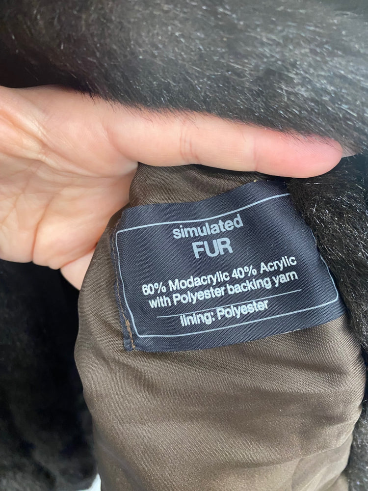 Vintage Made In England Faux Fur Coat UK12 Dark Brown BT001