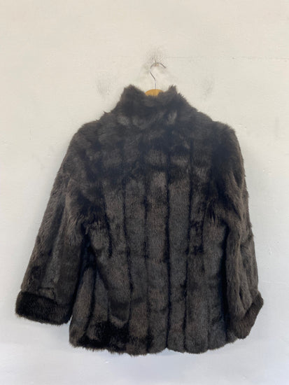 Vintage Made In England Faux Fur Coat UK12 Dark Brown BT001