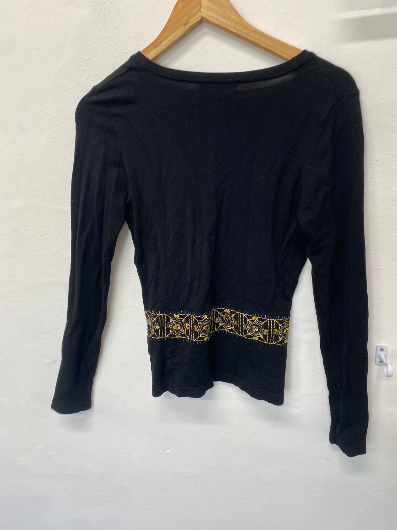 Fabulous H&M Cardigan UK8 Black with gold embroidery boho chic BT001