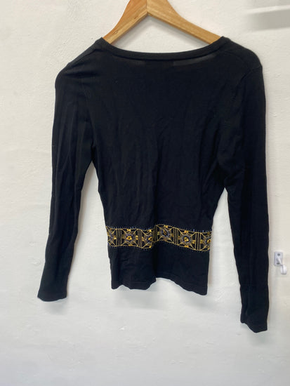Fabulous H&M Cardigan UK8 Black with gold embroidery boho chic BT001