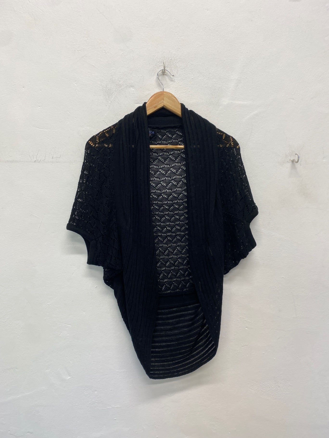 Fabulous P.Luca Kimono cardigan M Black crochet boho chic BT001