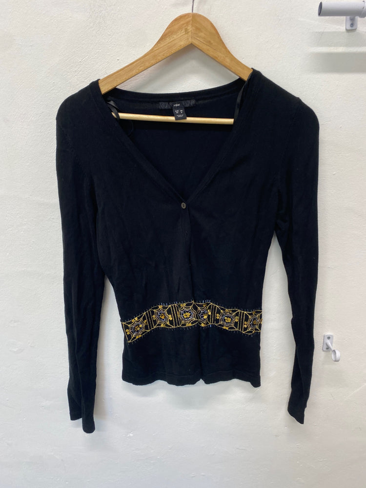 Fabulous H&M Cardigan UK8 Black with gold embroidery boho chic BT001