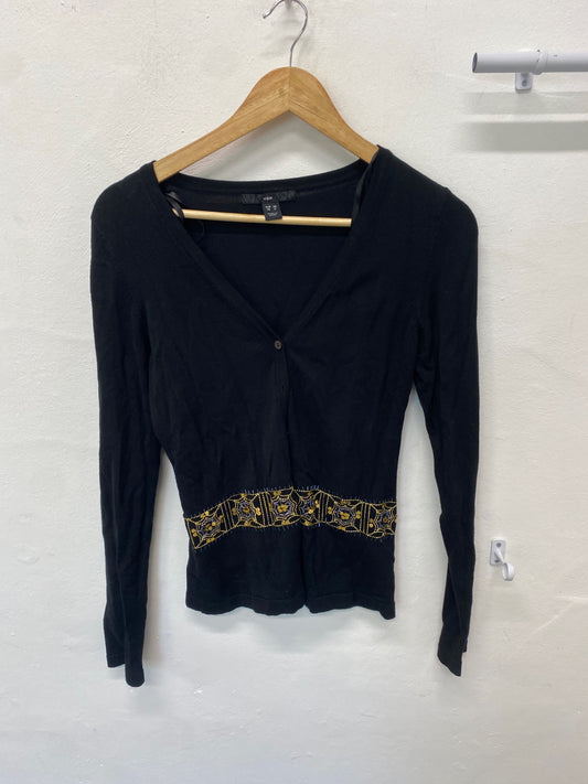 Fabulous H&M Cardigan UK8 Black with gold embroidery boho chic BT001