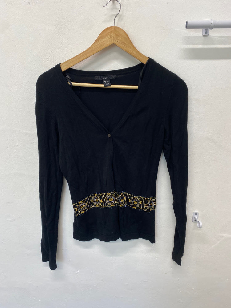 Fabulous H&M Cardigan UK8 Black with gold embroidery boho chic BT001