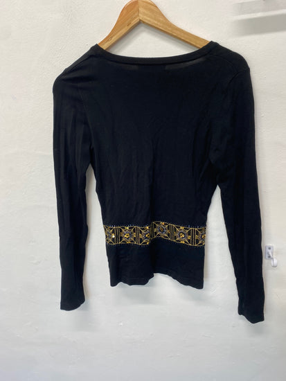 Fabulous H&M Cardigan UK8 Black with gold embroidery boho chic BT001