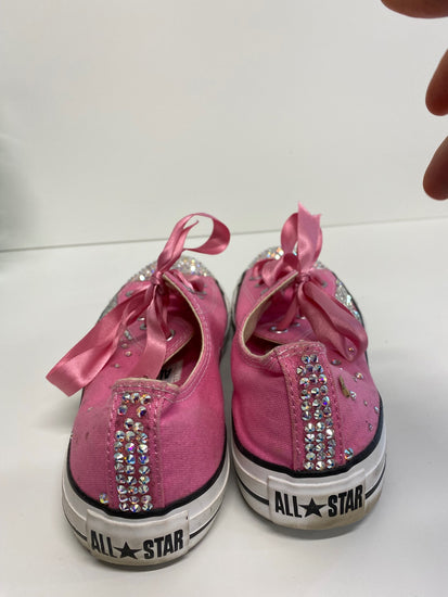 Fabulous Converse Swarovski customs Sneakers Uk8 Pink & silver with Ribbons LK006
