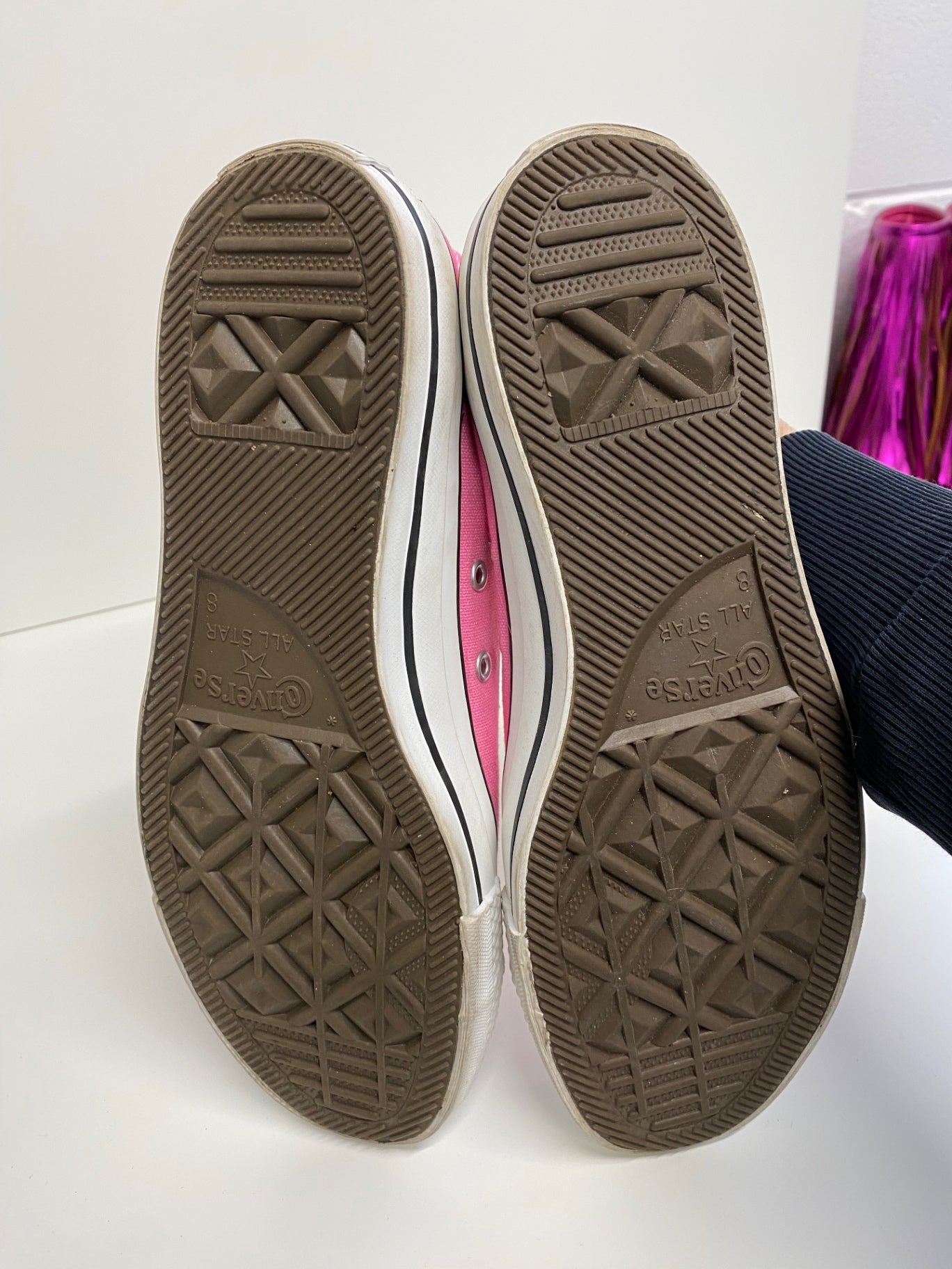 Fabulous Converse Swarovski customs Sneakers Uk8 Pink & silver with Ribbons LK006