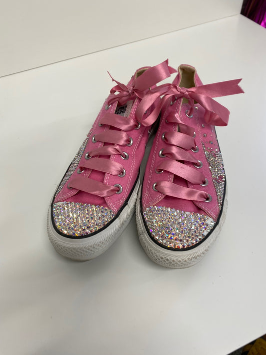 Fabulous Converse Swarovski customs Sneakers Uk8 Pink & silver with Ribbons LK006