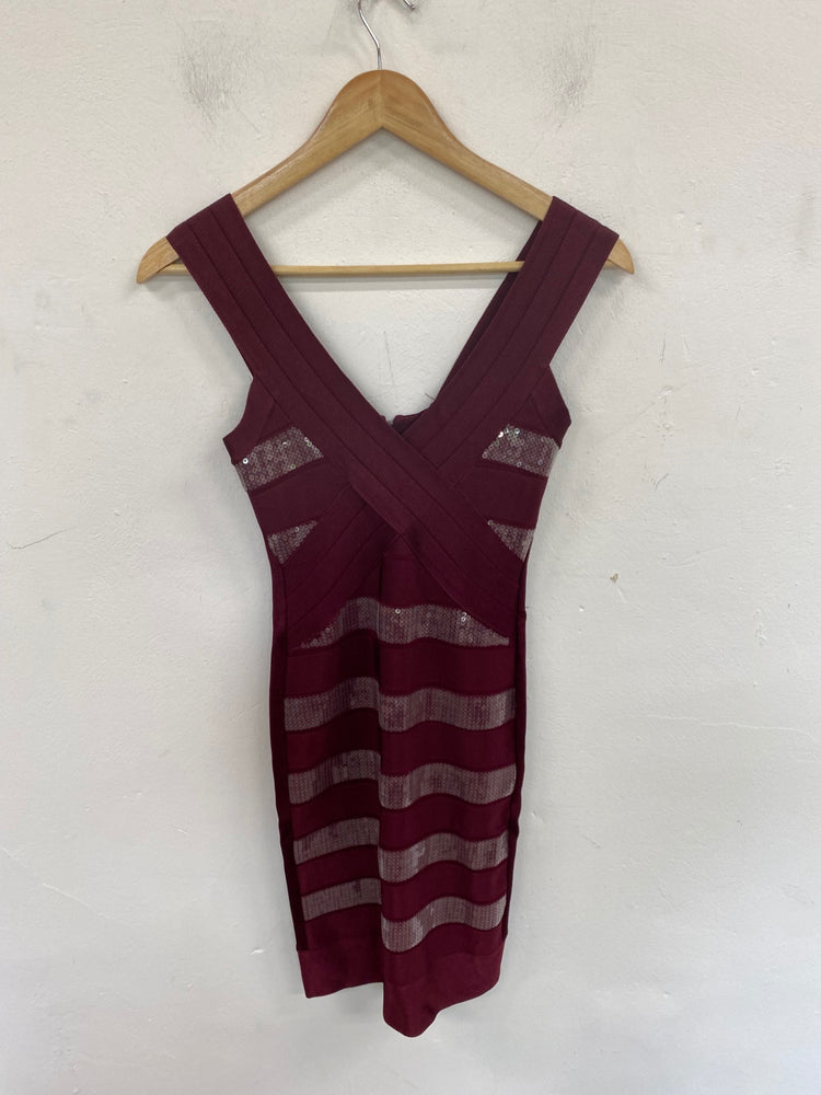 Fabulous French Connection Bandage Dress UK6 Burgundy VT002