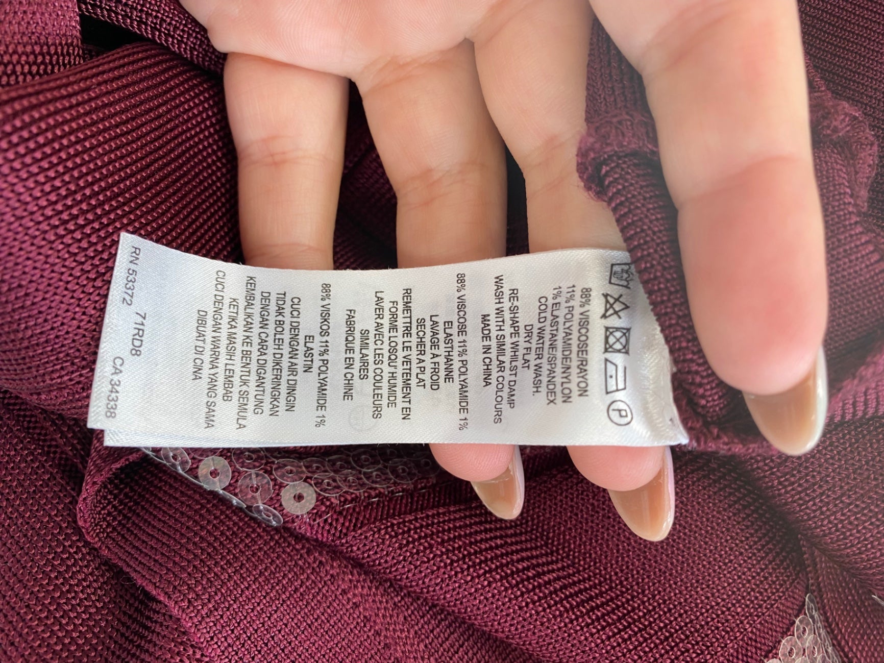 Fabulous French Connection Bandage Dress UK6 Burgundy VT002