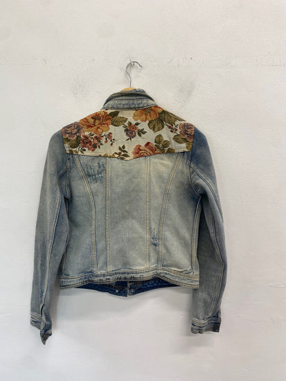 Fabulous River Island Denim Jacket UK10 Blue Floral festival AM013