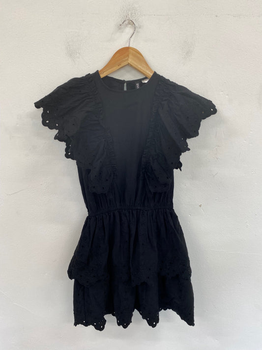Fabulous H&M Mini Broderie Dress UK XXS Black VT002