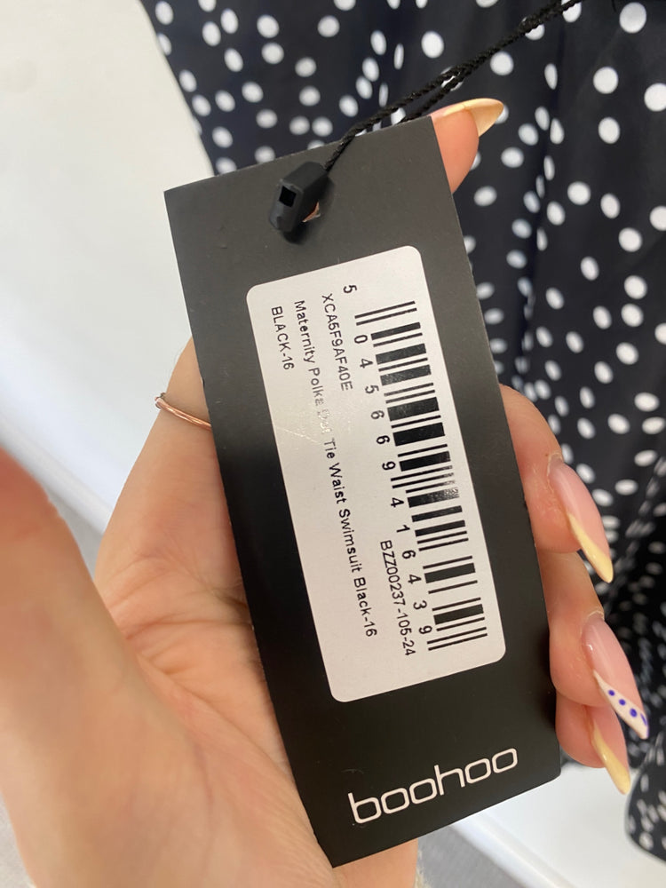 Fabulous Boohoo Swimsuit UK16 Black spotted AM013