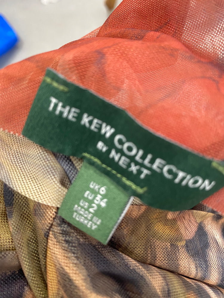 Fabulous Kew next collection semi sheer Maxi Dress UK6 Khaki burgundy VT002