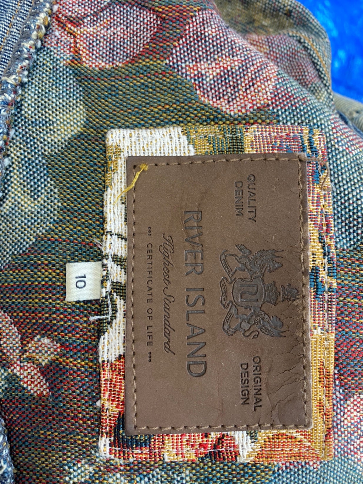 Fabulous River Island Denim Jacket UK10 Blue Floral festival AM013