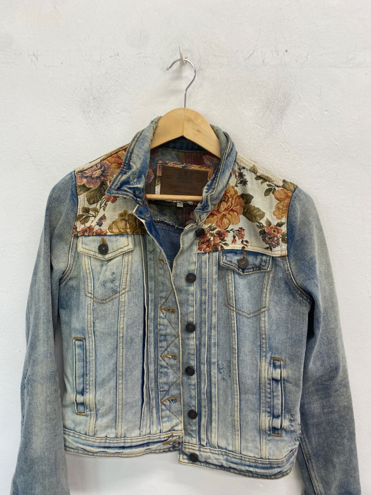Fabulous River Island Denim Jacket UK10 Blue Floral festival AM013