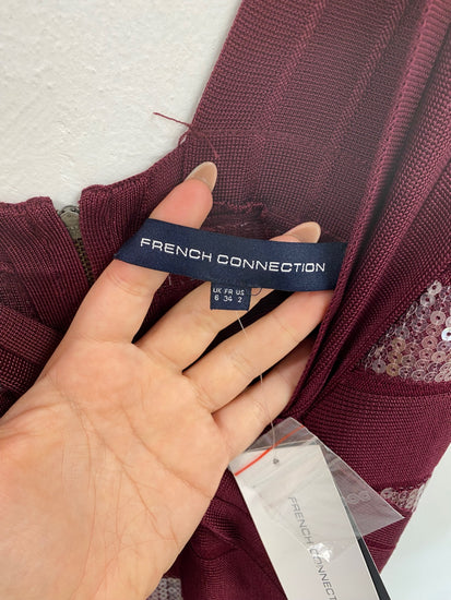 Fabulous French Connection Bandage Dress UK6 Burgundy VT002