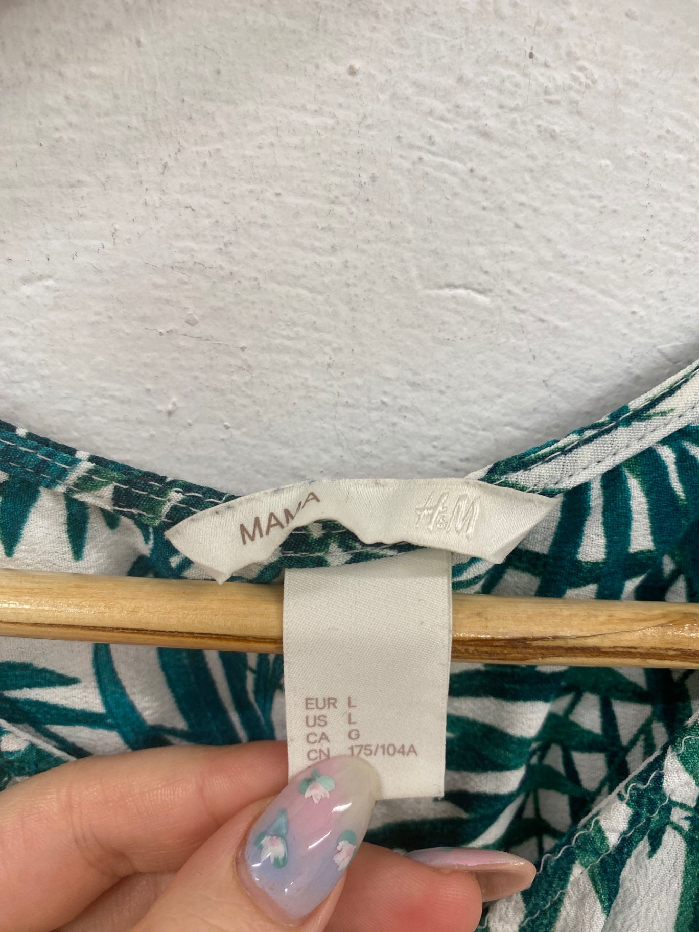 Fabulous H&M Maternity Top UK L Green & Cream Botanical AM013