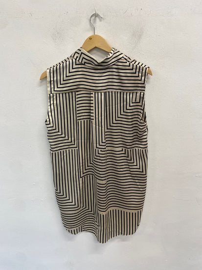 Fabulous New look Sleeveless Shirt UK8 Beige black striped VT002