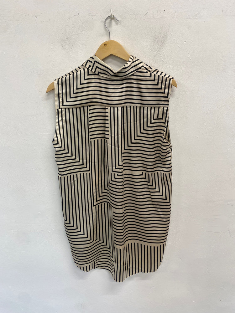 Fabulous New look Sleeveless Shirt UK8 Beige black striped VT002