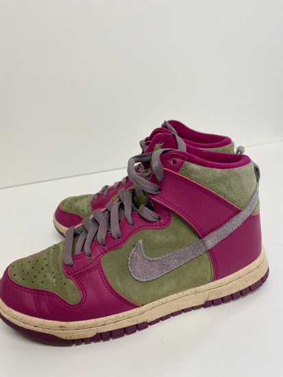 Fabulous Nike Dunk High Dynamic Berry Sneakers UK4 Pink & Olive Green Rare VT002