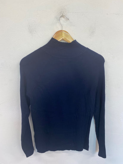 Gorgeous Marks & Spencers Ribbed Turtleneck Jumper UK10 Navy FH004