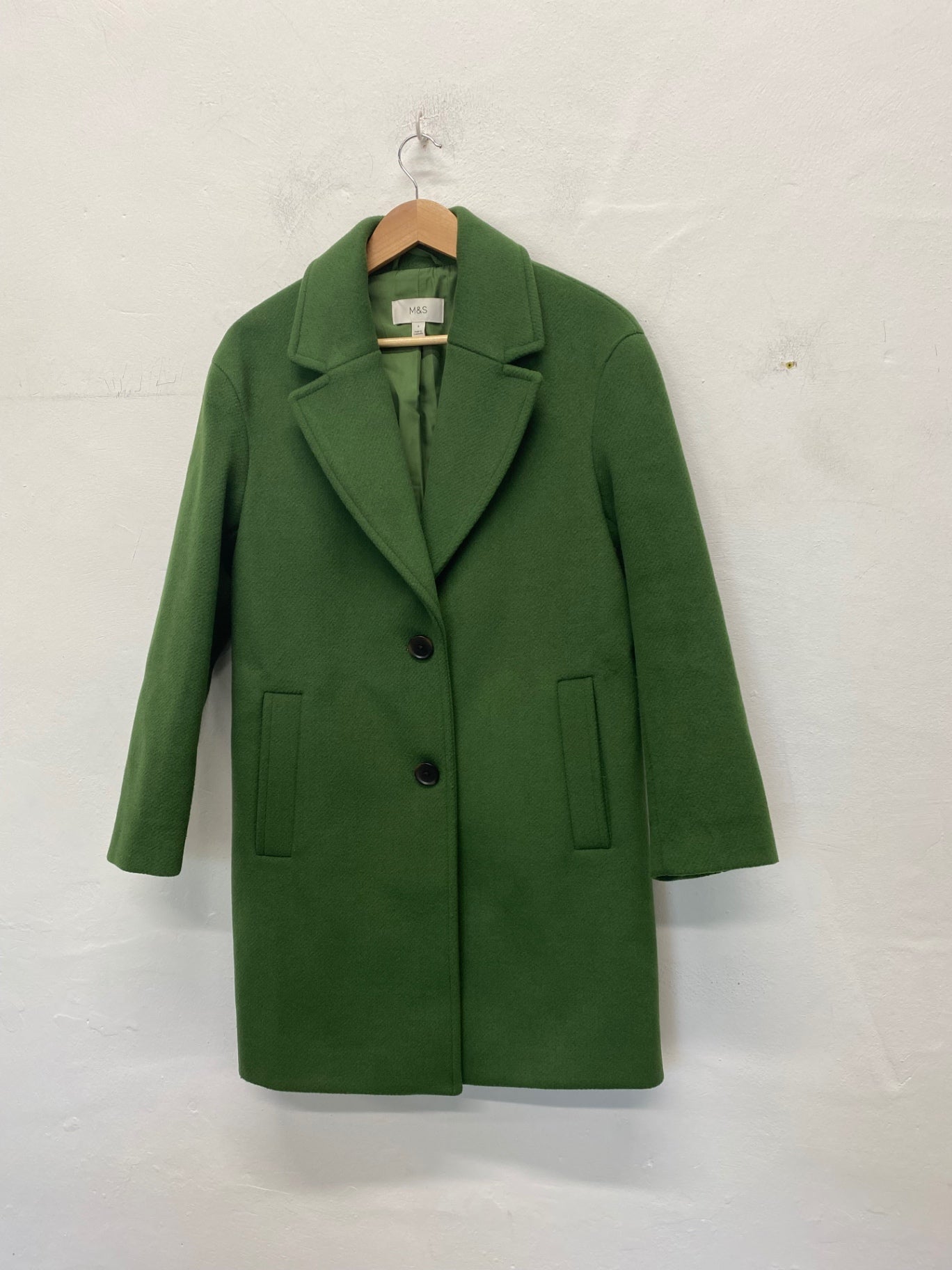 Gorgeous Marks & Spencer Overcoat Uk8 Green Stunning FH004