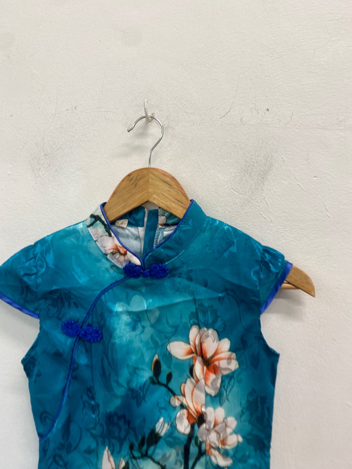 Gorgeous Oriental dress Cheongsam / Qipao UK XL Blue Floral NR002